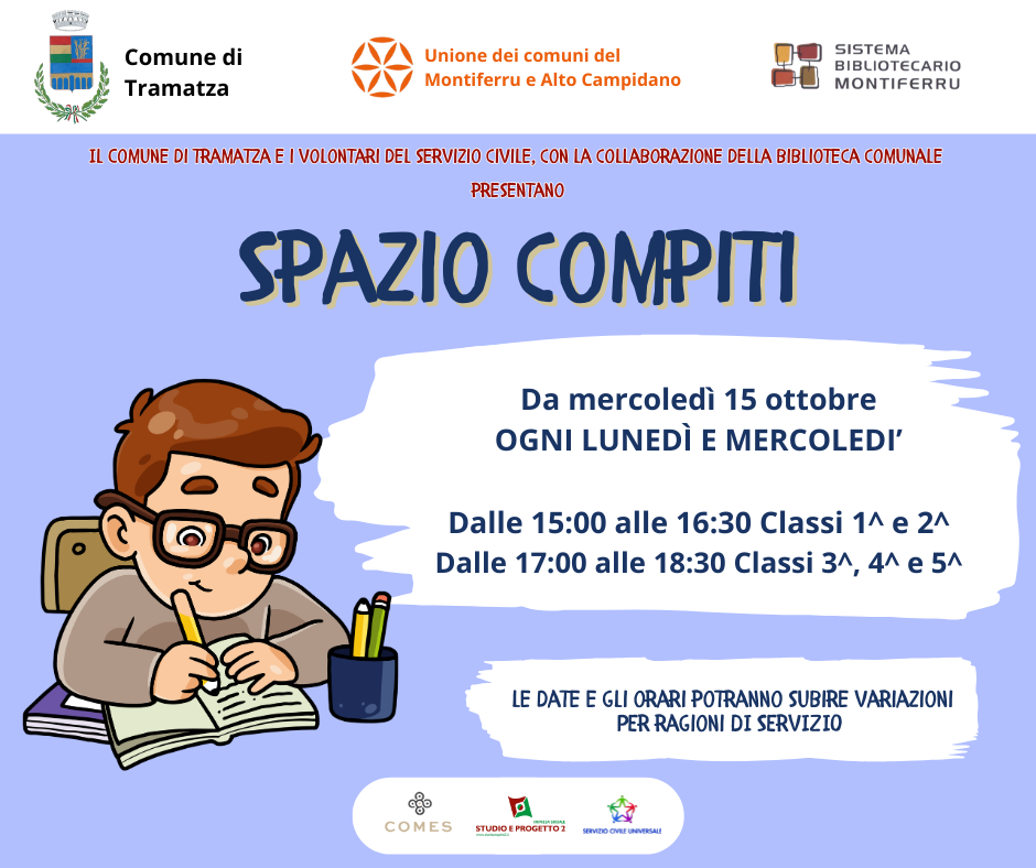 Avvio servizio spazio compiti presso la biblioteca comunale